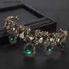 Diademi Corona da sposa vintage Accessori per capelli Corona di cristallo con strass verde Fascia per capelli Regina Copricapo Corona da sposa Accessori per capelli Y240319