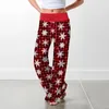 Women's Pants Lounge High Waist Wide Leg Polyester Soft Comfortable Drawstring Christmas Pajama For Daily Wearing