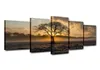 Malowanie płócienne Vintage Wall Art Ramka Drukowane zdjęcia 5 Panel Plakat Sunrise Tree Landscape Po Dorad