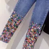 Kvinnors jeans färgad diamantdesign för bekväm elastisk denim kvinnor blyerts hosen damen