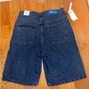 Streetwear polar grande menino azul escuro jean shorts y2k harajuku hip hop dos desenhos animados gráfico bordado baggy denim ginásio shorts masculino 240319