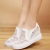Casual Shoes White Women's Mesh Loafers Flat Platforms Female Wedges Ladies Height Increasing Footwear Sneakers Breathable Black