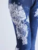 Kvinnors leggings jean legging blomma tryckt tätt sexig imitation denim avslappnad hög midja stretch koreansk stil bottenbyxor