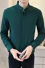 Erkekler Sıradan Gömlekler Siyahımsı Yeşil Zarif Baba Yakası Sosyal İnce Fit Beyaz Mandarin Şık Giysiler Siyah Rahip Bluz