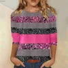 女性用Tシャツ3Dエフェクトルーズグラフィックカジュアルレディース衣類Y2KファッションプリントTシャツ女性用3クォータースリーブTシャツトップメスソフトC24319