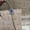 Dames canvas borduurwerk blauwe letter strand winkelen schoudertassen Deauville clutch met ketting SHW crossbody handtassen grote capaciteit bagage voor vakantie 33 cm / 38 cm