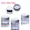 Garrafas de armazenamento Clear PET Jar Screw Caps Transparente Máscara Vazia Creme Plástico Recipiente Tampa Potenciômetro Cosmético 60g 100g 120g