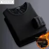 2PCS Mens Underwear Winter Longsleeved Thermal Plus Velvet Padded Tshirt ONeck Solid Color Slim Bottoming Shirt 240312