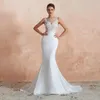 Garden 2024 Boho Mermaid Wedding Gowns Sheer Neck Lace Appliques Illusion Back Brides Resses Simple Chiffon Sweep Train Robes De Mariee Summer Beach Vestidos