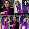 Synthetic Wigs Ombre Rainbow Black Blue Purple Long Straight Synthetic Wigs for Women Red Black Cosplay Wig for Christmas Heat Resistant Fiber 240329