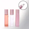 Confezione cosmetica vuota da 10 ml Bottiglia con rotolo in oro rosa per la cura della pelle Bottiglia di profumo con rullo in vetro rosa con olio essenziale per la cura della pelle