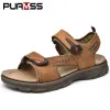 Sandales Nouvelles hommes en cuir authentique sandales Summer mâle plage sandalias man ganters de mode extérieurs baskets décontractées hommes grandes taille 3846