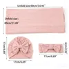 Filtar 3st Baby Swaddle Filt med Born Hat Bowknot pannband som tar emot wrap bow pannband för spädbarnspojke