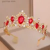 Tiaras Ailibride Tiara Queen Crown Hair Hair Jewelry Red Crystal Rhinestone Tiaras and Crowns for Bridal Wedding Hair Assories Y240319