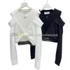 Off Shoulder T Shirt Women Crew Neck Tees Letters Webbing T Shirts Outdoor Fashion Tee Long Sleeve Top