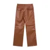 Pantaloni da uomo in pelle PU con cerniera ricamata con lettera vintage Pantaloni casual quotidiani a righe moda da uomo