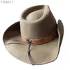 Breda Brim Hatts Bucket Western Cowboy Hat Woolen Cows Huvudkedja Uppvänd kant Jazz Retro Tibetan Felt 240319