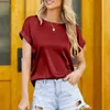 Women's T-Shirt Summer Black White Solid Satin Shirt Women Short Sleeved Loose Casual Round Neck T Shirt Short Sleeve Athletic Basic BlouseC24319