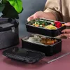 Bento Boxes Adults Lunch Storage Thermal Food 20.5X14X9CM Container Stainless Steel Black Silicone Students Portable Child 240304