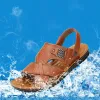 サンダル2022新夏本物の革の男子カジュアルサンダルクラシックビーチ男性スリッパと金属装飾大型サイズ3848靴