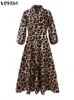 Grande taille 5XL VONDA robe bohème femmes élégantes robe imprimée léopard manches longues lanterne lâche col en V décontracté robe d'été 240313