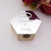 Geschenkpapier Doppelringe Stil Sechseckform Box Acryl Spiegelabdeckung Benutzerdefinierte Name Party Holzboxen Süßigkeitenhalter Display Dekor