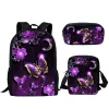 Sacs Belidome Violet Papillon Lune Imprimer 3 pièces Sacs d'école pour Adolescentes Filles Sac à Dos de Voyage pour Femmes Cartable décontracté Mochila Infantil