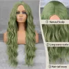 Synthetic Wigs Long Wavy Green Synthetic Wig Womens Heat-Resistant Natural Half Part Cosplay Party Lolita Red Black Pink Wig 240328 240327