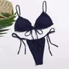Modieuze dames zomer bikini set met effen kleur bandage elastisch badpak 2024 nieuwe badmode mini string bikini dames badpak 240319