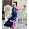 基本的なカジュアルドレスベストドレスファッションスリムな夏の落書きインク印刷されたミッドレングスoノースリーブスカート24319