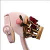 379 Dress Vintage Flower Shoes Heels Mary Janes Pump for Women Pink Veet Low Wedding Bride Round Toe Metal 91261