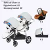 Poussettes # Livraison gratuite Twin bébé poussette 3in1 luxe haute paysage landau pliant chariot PU cuir landau L240319