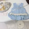 Zestawy odzieży Baby Girls Summer Ubranie w stylu Koreańska Kamizelka bez rękawów Kamizelka Koszulka Koszulka 2PCS 2024 Suit dla dzieci