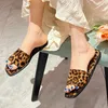 Slippers 15One-line Leopard Print Half For Women Outer Wear 2024 Fashion Pointed Flat Sandals Without Heel Large Size Sandal