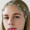 Hair Clips Metal Rhinestone Chain Elegant Bridal Head Chains For Women Retro Tiara Hexagon Pendant Star Mesh Jewelry