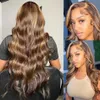 Synthetic Wigs 40 Inch Highlight 13x6 Lace Frontal Human Hair Body Wave Wigs 4/27 Color Water Wave HD Transparent 13x4 Lace Front Wig For Women 240329