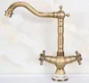 Kitchen Faucets Antique Brass Bathroom Bar Sink Swivel Spout Mixer Tap Faucet Dual Cross Handle Deck Mounted One Hole Lnf603