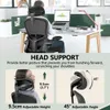 人間工学に基づいたデスクヘッドレスト、ハイバックコンピューター調整可能な腰椎サポートとホイール、ホームオフィス用のフリップアップアームレスト付きのエグゼクティブスイベルの快適な椅子