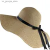 Breda breim hattar hink hattar enkla hopfällbara breda brim kork tjej stret strand kvinnor sommar hatt uv skyddande rese hatt kvinnor hatt y240319