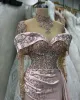 Aso ebi Champagne Mermaid Prom Beded Crystals Lace Asevial ​​Party Second Sextree Disparty Commity Dression Robe de Soiree