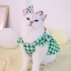 Dog Apparel Pet Dress With Plaid Print Set Sleeves Bow Decor Summer Cat Headdress Clothes For Furry