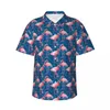 Camicie casual da uomo Camicia con uccelli tropicali Fenicottero e fiori Camicette oversize con grafica alla moda da uomo hawaiana a maniche corte
