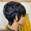 Synthetic Wigs Short Bob Pixie Cut Wig With Bangs Natural Straight Wave OMG Full Machine Made Indian Remy Human Hair Wigs For Black Women 240328 240327