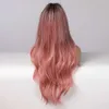 Syntetiska peruker cosplay peruker easihair lång ombre rosa syntetiska peruker för kvinnor mellersta delen vågiga cosplay peruker naturligt hår peruk värmebeständig rosa röd peruk 240328 240327