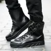 Stövlar Autumn Men Ankle Boots Leather High Top Shoes Cool Fashion Zip och Laceup Flats Sneakers Bekväma manliga casualskor Loafers