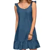 Robes décontractées Robe à col rond Bohemian Summer Denim Style Sundress Mode Femmes Volants Hem Beach Holiday Mini