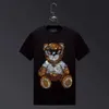 T-shirts pour hommes Plus Taille 2024 Bear Strass T-shirts Hommes Top Mode Streetwear O Cou À Manches Courtes Slim Modal Coton T-shirts Vêtements Pour Hommes J240319