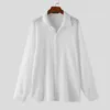 Männer Casual Hemden INCERUN Tops 2024 Koreanische Stil Männer Plissee Solide Textur Design Freizeit Streetwear Einfache Revers Lange Ärmeln Bluse