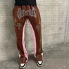 Kvinnors byxor Rhinestone Y2K Street Fashion Sports Retro Men's Straight Tube Sweatpants Byxor unisex