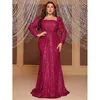 Plus Size Square Neck Sequin Luxury Long Glitter Evening Clown Big Size Women Wedding Banket White Sequin Evening Dress 240319